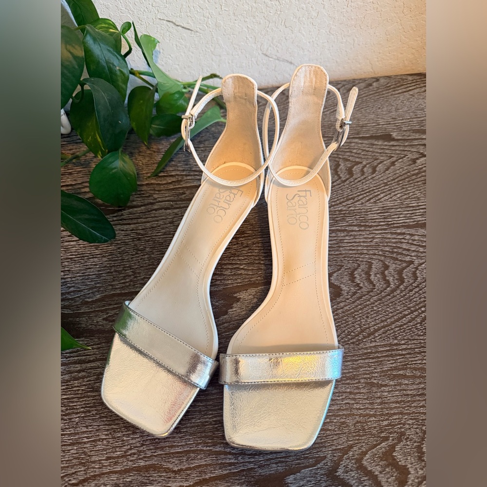Franco Sarto Metallic Silver Ankle-Strap Sandals